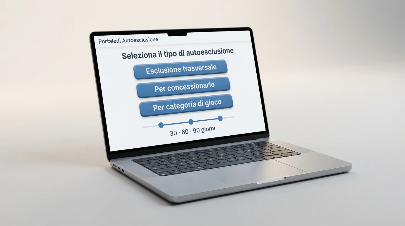 L'interfaccia del portale RUA con le tre opzioni di autoesclusione: trasversale, per concessionario, per categoria di gioco
