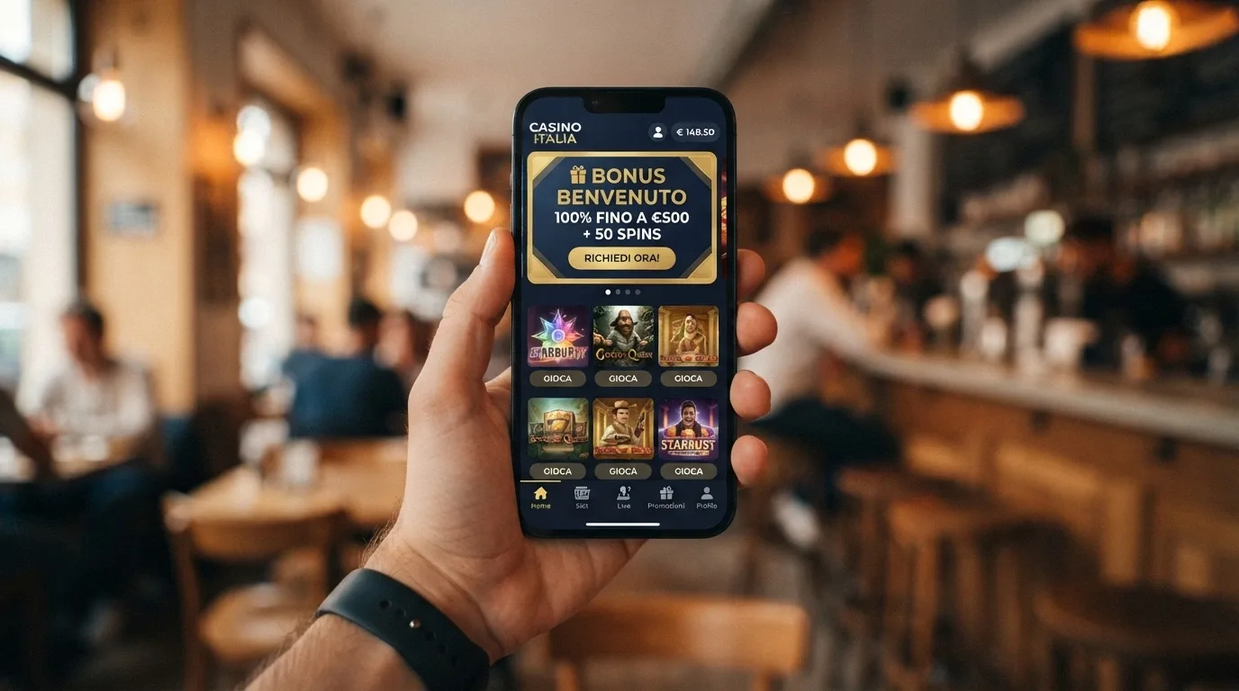 Smartphone con l’app di un casinò ADM aperta sulla sezione dedicata ai bonus
