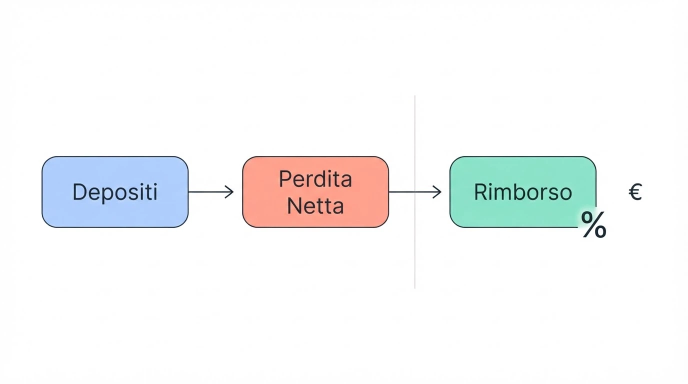 diagramma che illustra il meccanismo di calcolo del cashback: depositi, perdite nette e percentuale di rimborso