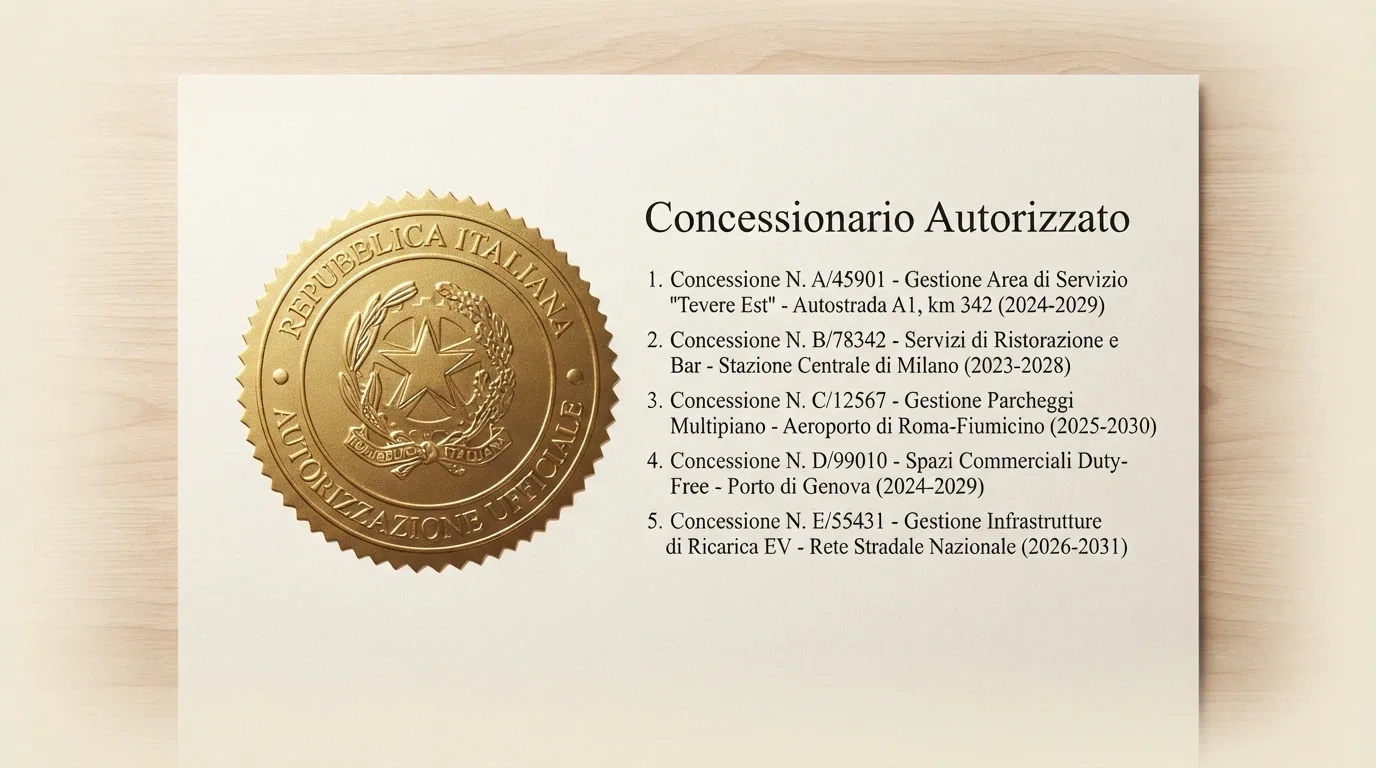 Il sigillo ufficiale dell'Agenzia delle Dogane e dei Monopoli accanto alla scritta «Concessionario Autorizzato», con un elenco di 52 concessioni attive