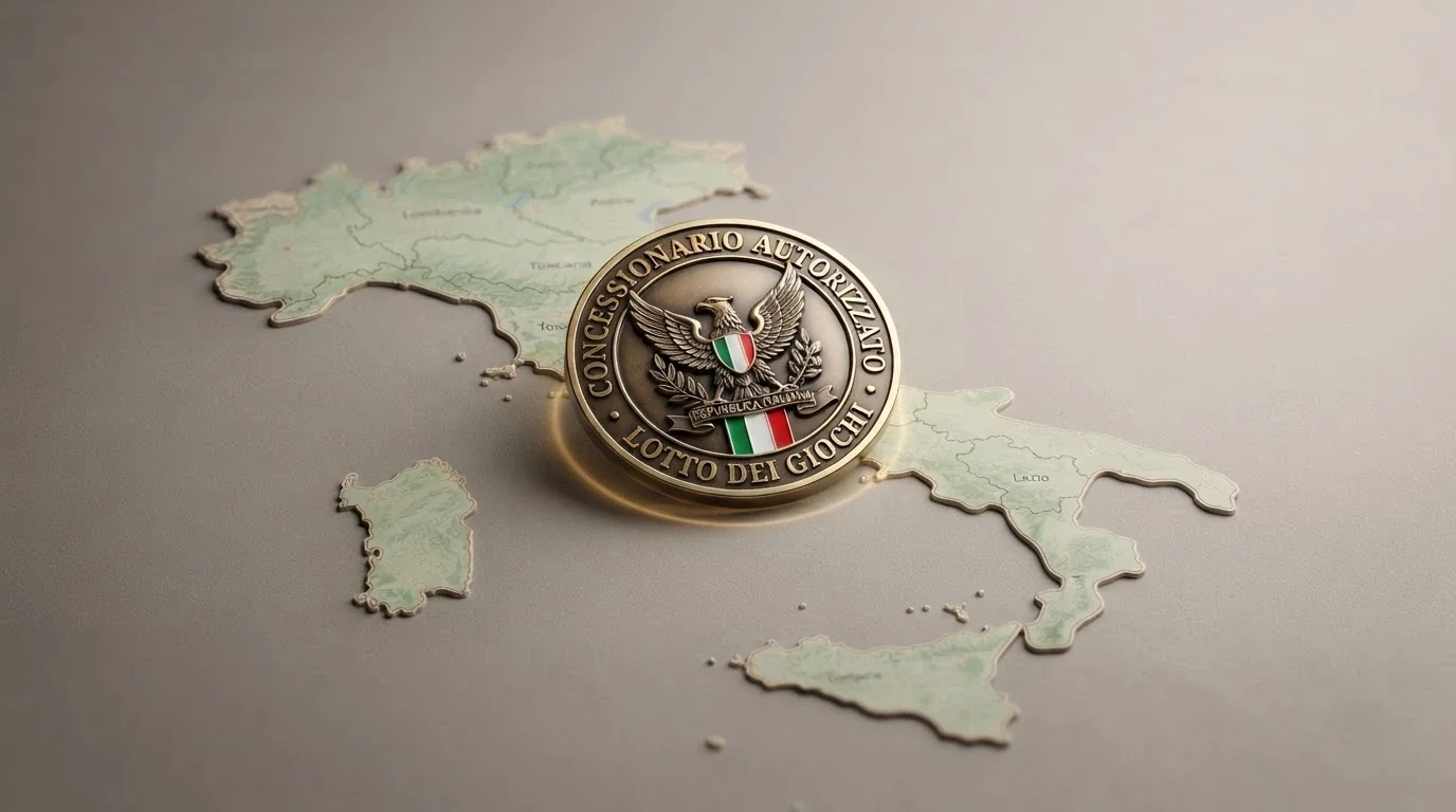 Un badge ufficiale con il logo ADM e la dicitura «Concessionario Autorizzato», sovrapposto a una mappa stilizzata dell'Italia