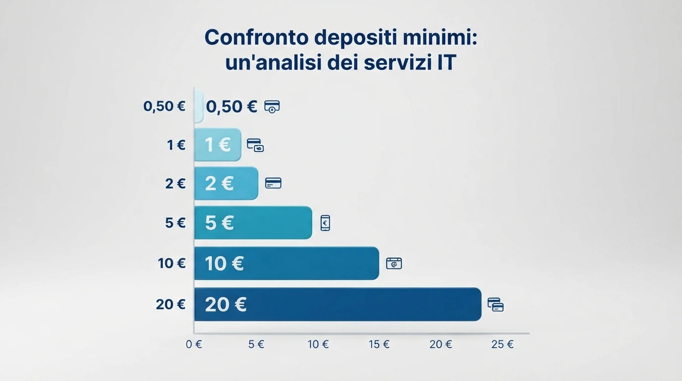 Schermata di confronto con loghi di casino ADM affiancati, barre che indicano il deposito minimo in ordine crescente