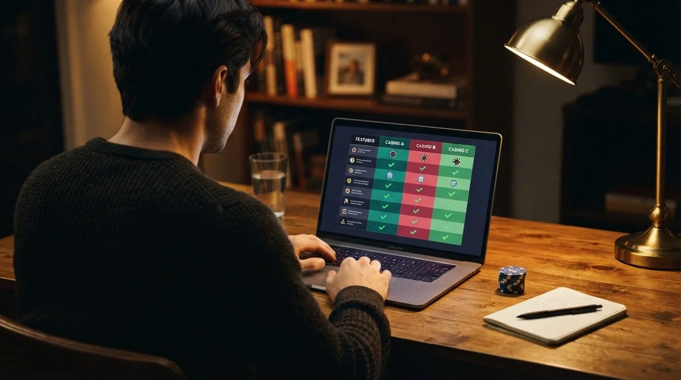 Tabella comparativa stilizzata con colonne per bonus, wagering e slot BTG, affiancata dai loghi dei 10 operatori