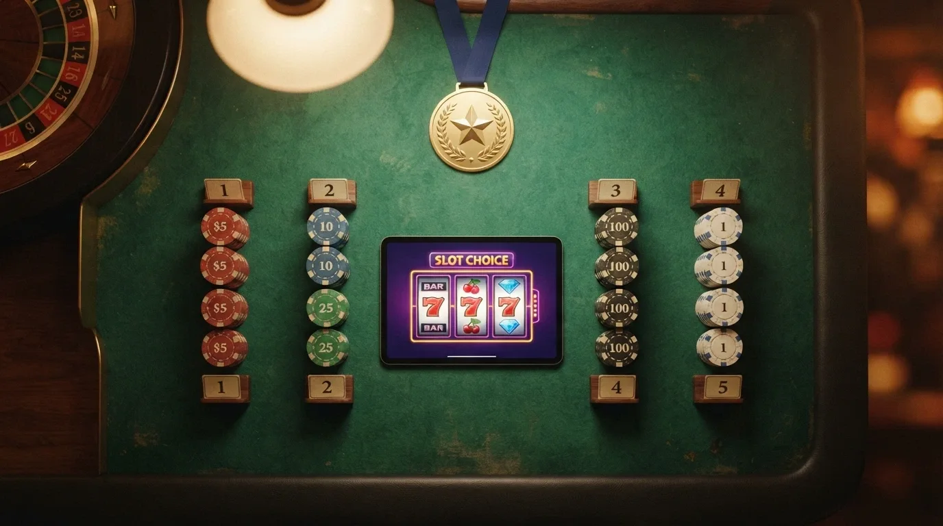 Una tabella comparativa stilizzata con icone di casinò, slot machine e medaglie, che rappresenta il confronto tra operatori ADM
