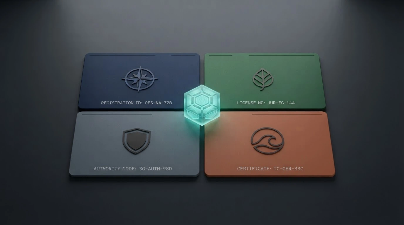 Una griglia comparativa con le bandiere delle giurisdizioni di licenza (Curaçao, Anjouan, Estonia) e il simbolo di Ethereum al centro