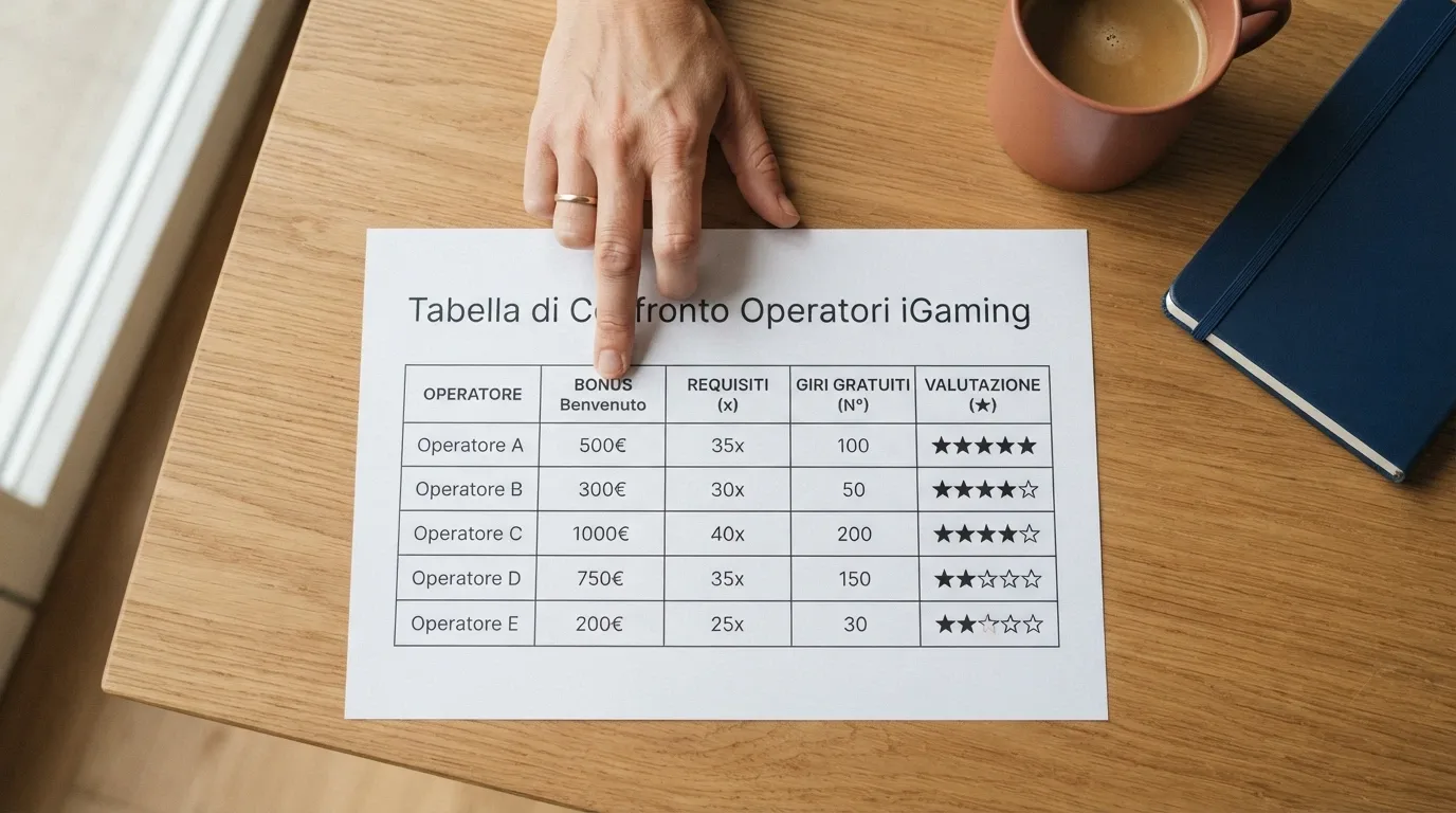 Tabella comparativa dei casinò ADM con SPID ordinati per convenienza del bonus senza deposito