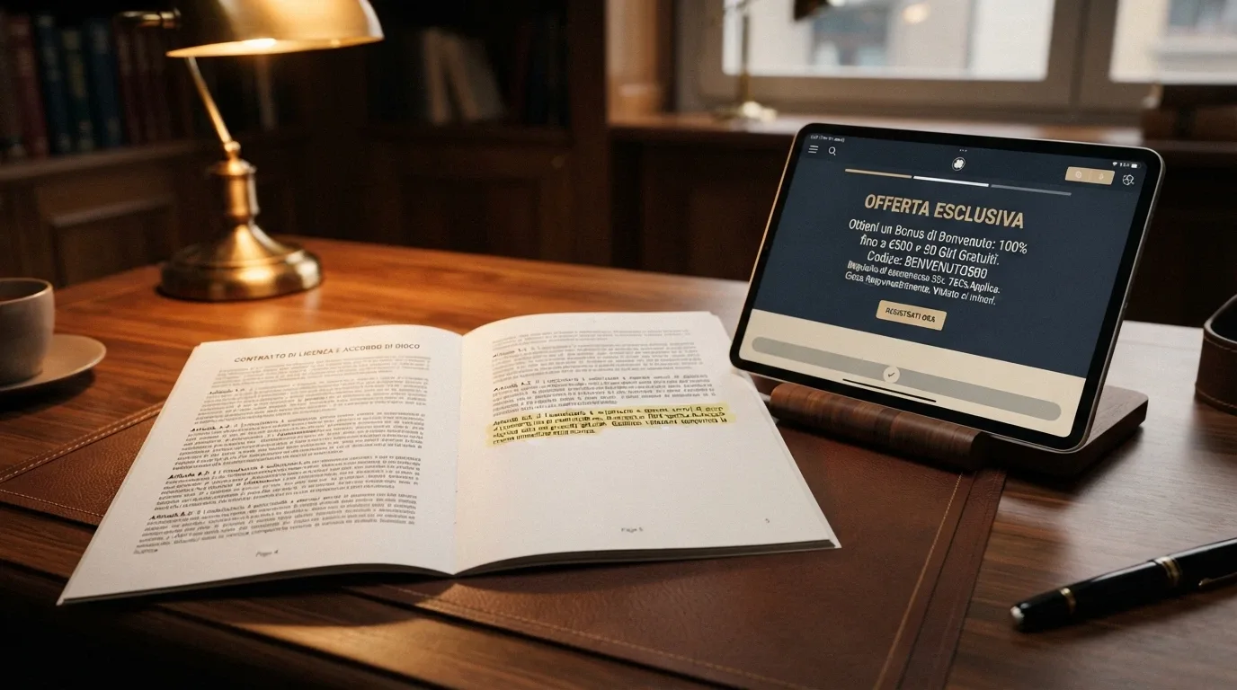 Primo piano di un articolo di legge con evidenziato «Divieto di pubblicità», accanto schermata di un sito ADM con testo bonus in stile neutro e informativo