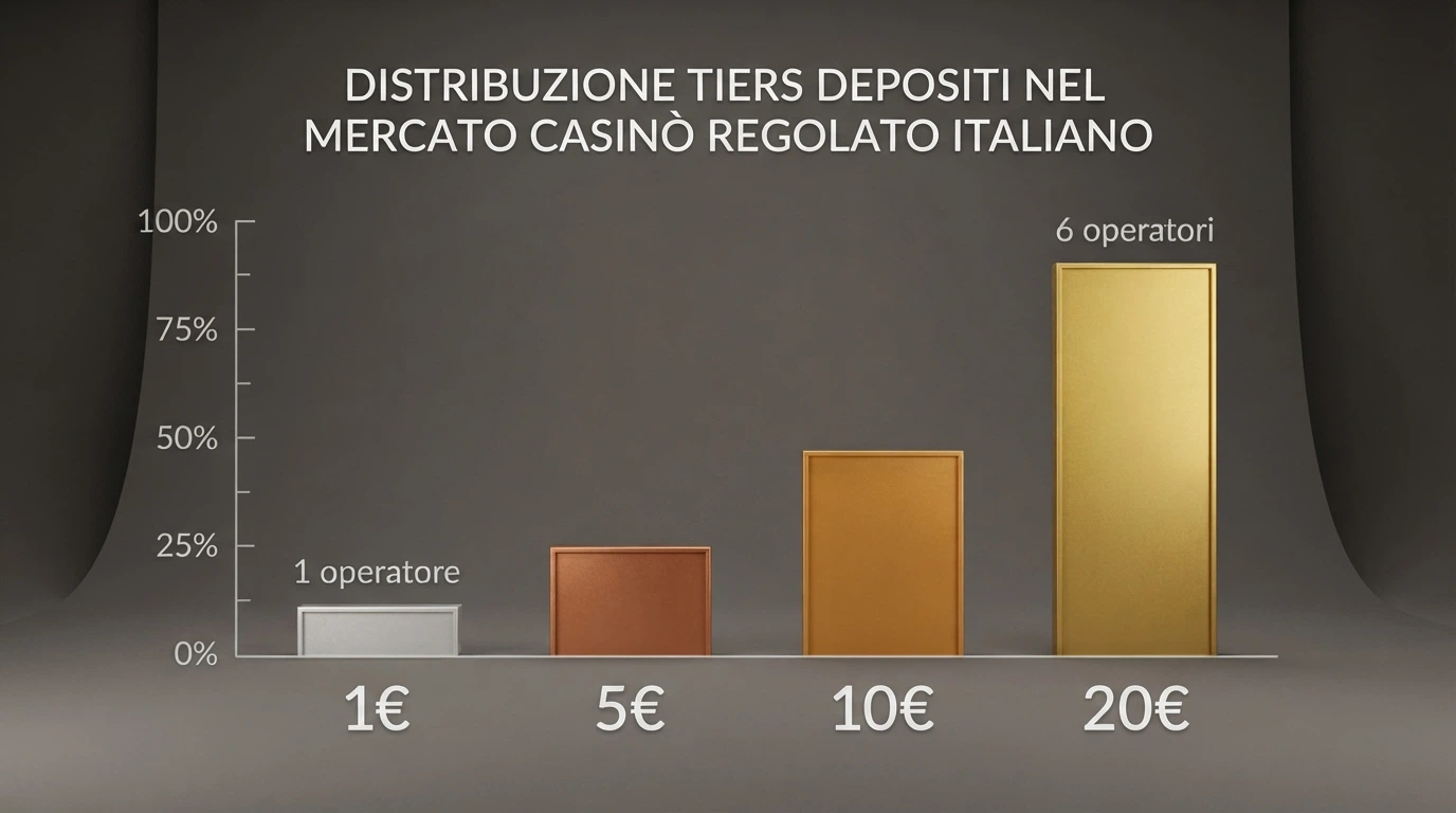 Quattro colonne che rappresentano le fasce di deposito (1€, 5€, 10€, 20€) con il numero di operatori disponibili in ciascuna