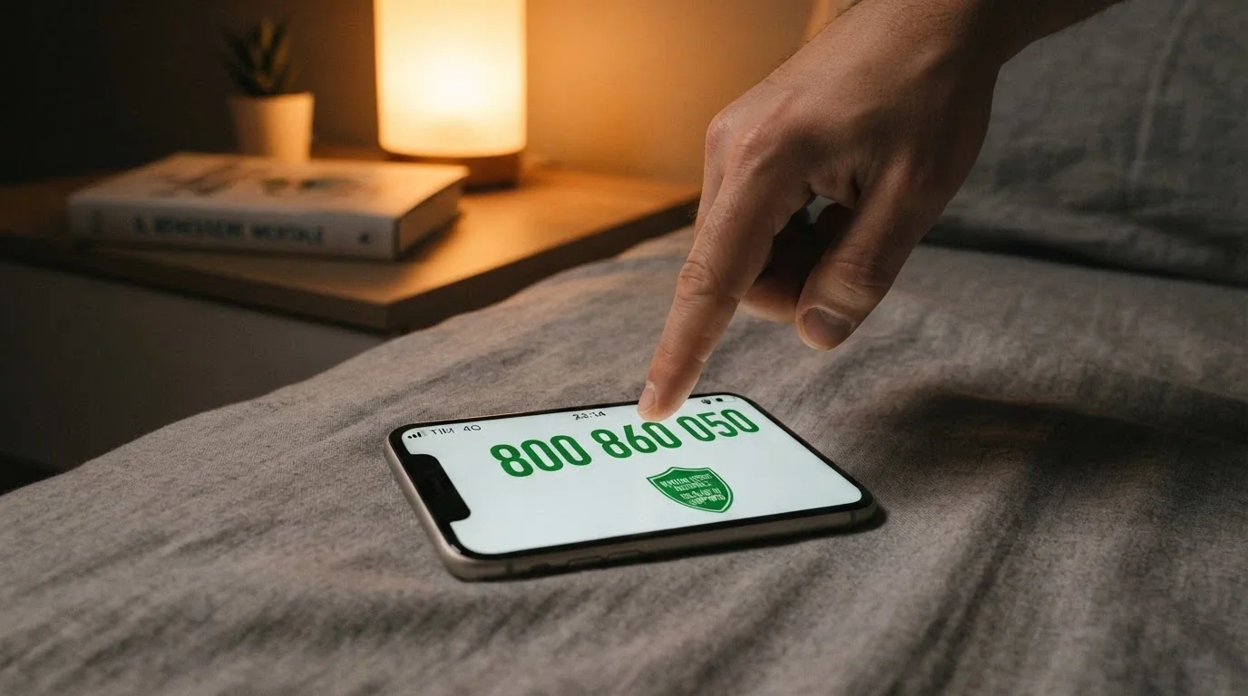 Lo schermo di uno smarphone con il numero verde 800 558 822 in evidenza e il logo del RUA accanto