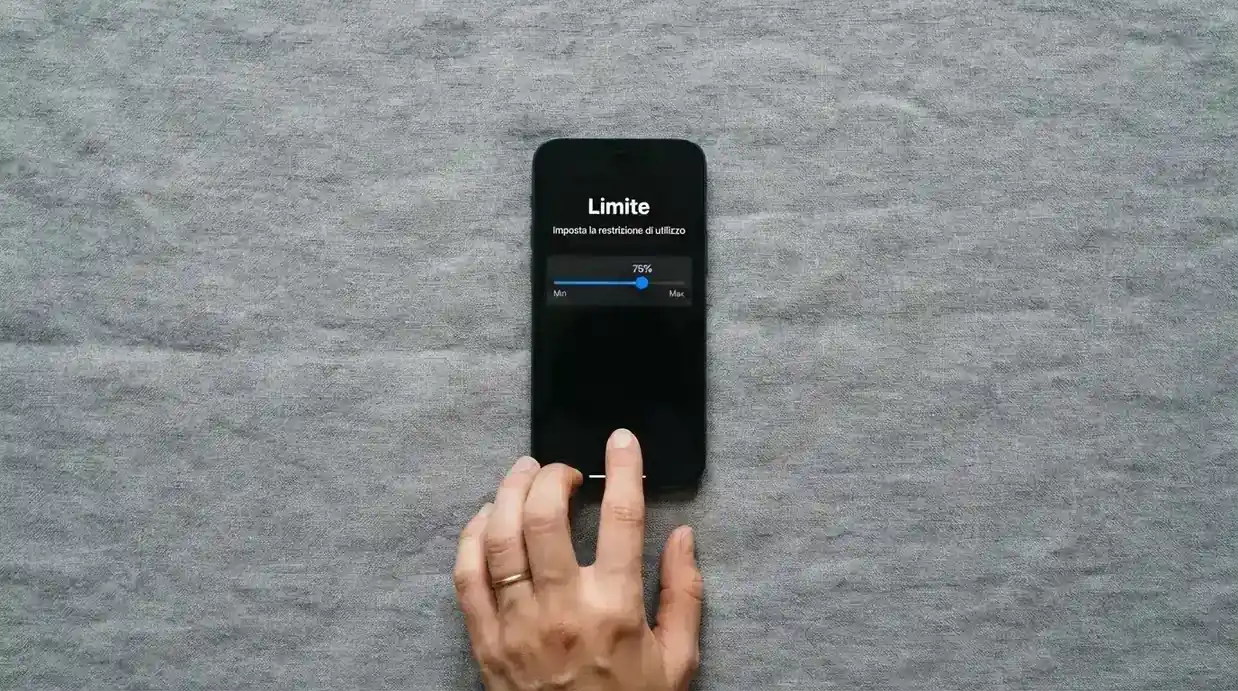 Mano che digita su un telefono «limite di deposito», sullo sfondo il logo RUA e il Numero Verde Nazionale