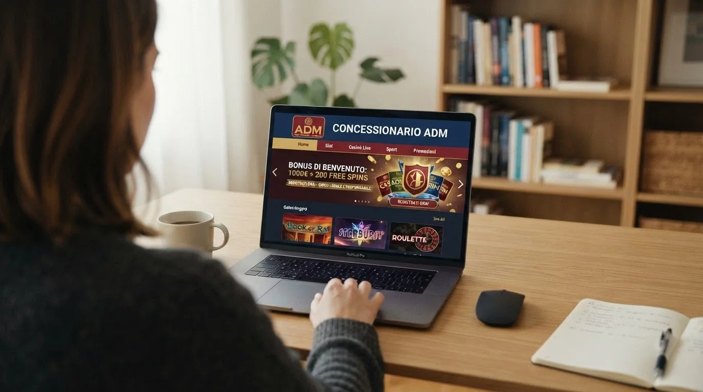 Il logo ufficiale dell'Agenzia delle Dogane e dei Monopoli e la dicitura «concessionario ADM» su un sito di casinò online italiano