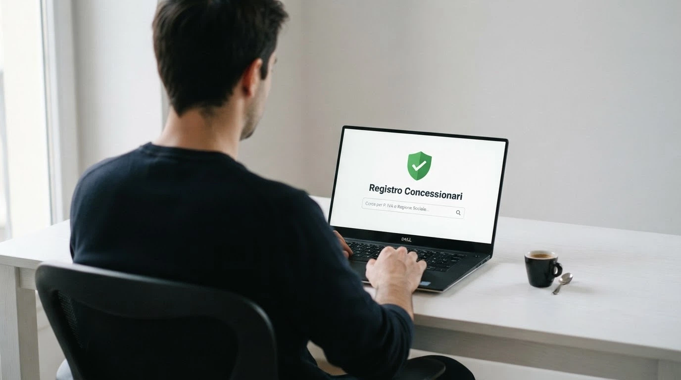 Il logo ufficiale ADM accanto alla scritta «Concessionario Autorizzato», con un timbro di verifica e la bandiera italiana sullo sfondo