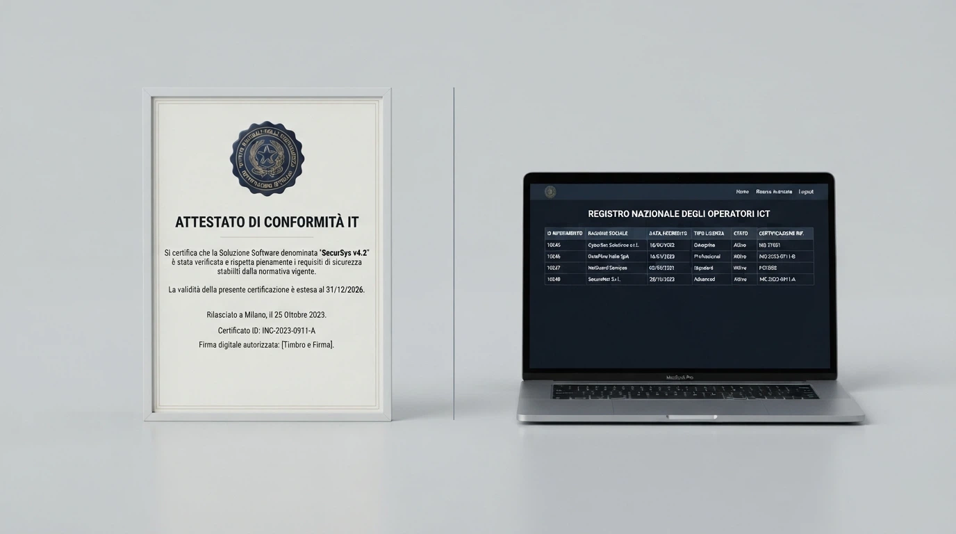 Documento di licenza di gioco accanto alla schermata del registro concessioni ADM
