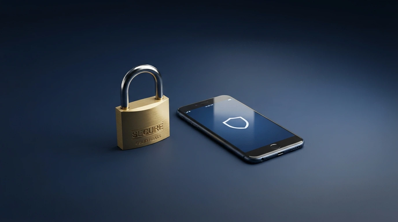 logo ADM (Agenzia delle Dogane e dei Monopoli) affiancato a un lucchetto su sfondo scuro con smartphone