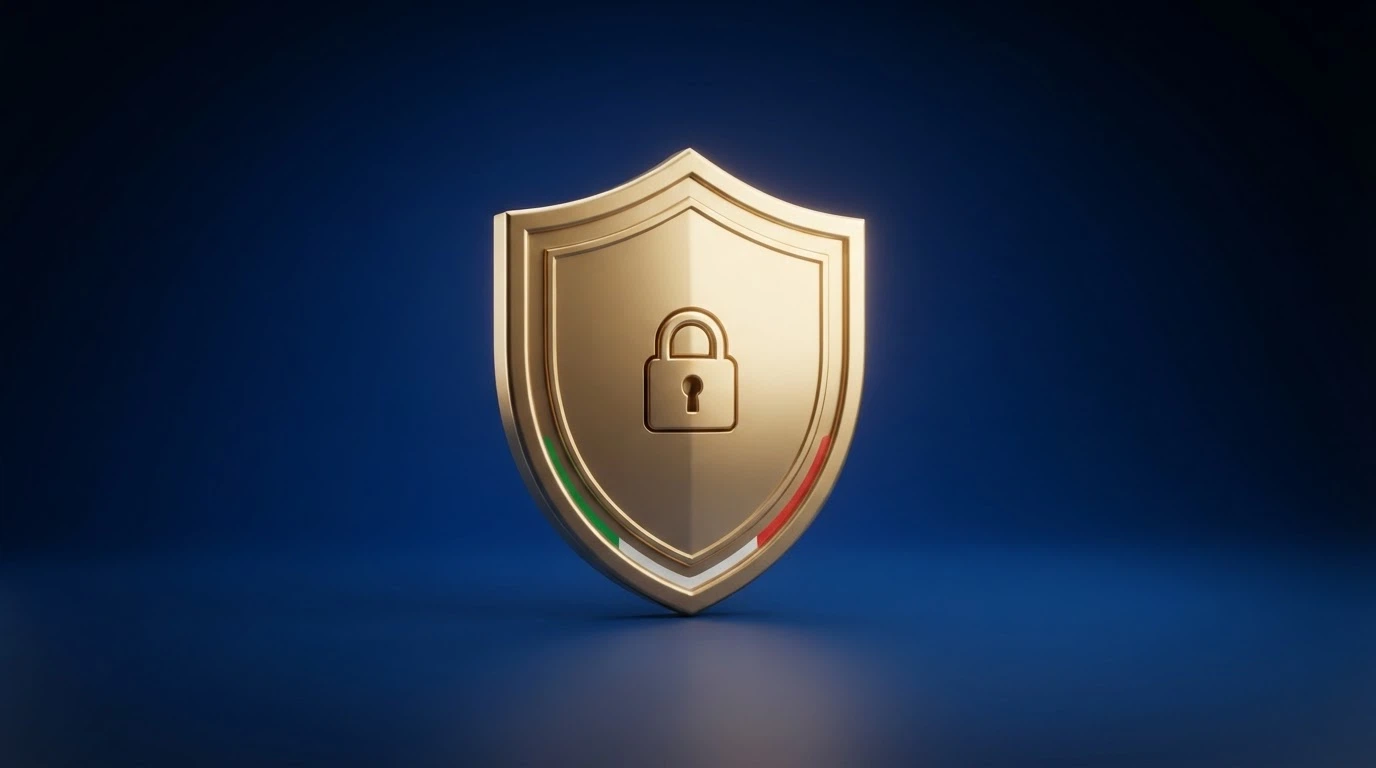 Il logo ufficiale dell'ADM accanto a un lucchetto su sfondo blu istituzionale, con la bandiera italiana sullo sfondo