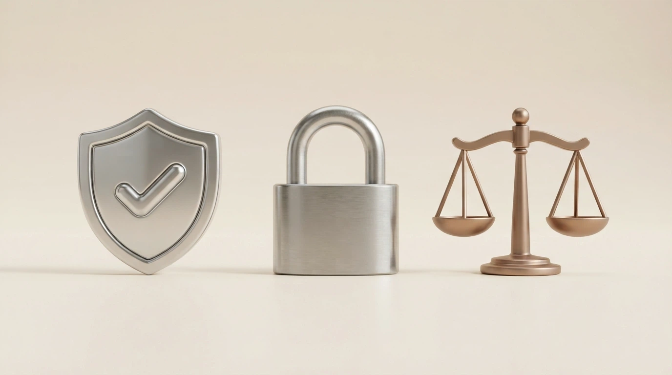 Logo ADM accanto a icone che rappresentano tutele: scudo (protezione legale), lucchetto (RUA), bilancia (ricorso)