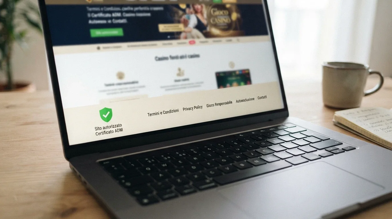 Il numero di concessione ADM nel footer di un sito di casinò online, con il logo dell'Agenzia delle Dogane e dei Monopoli