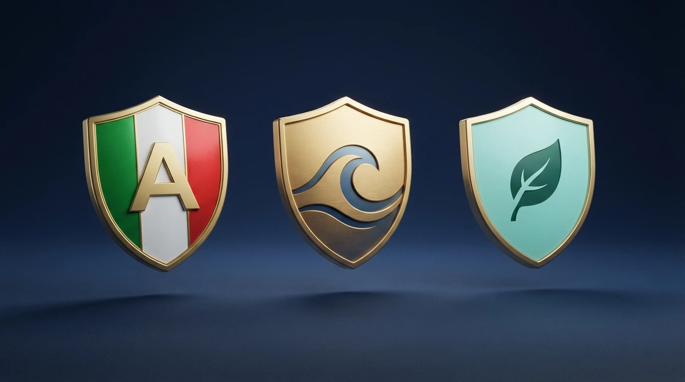 Un confronto visivo tra il logo ADM e i sigili delle licenze offshore (Curaçao, Anjouan)