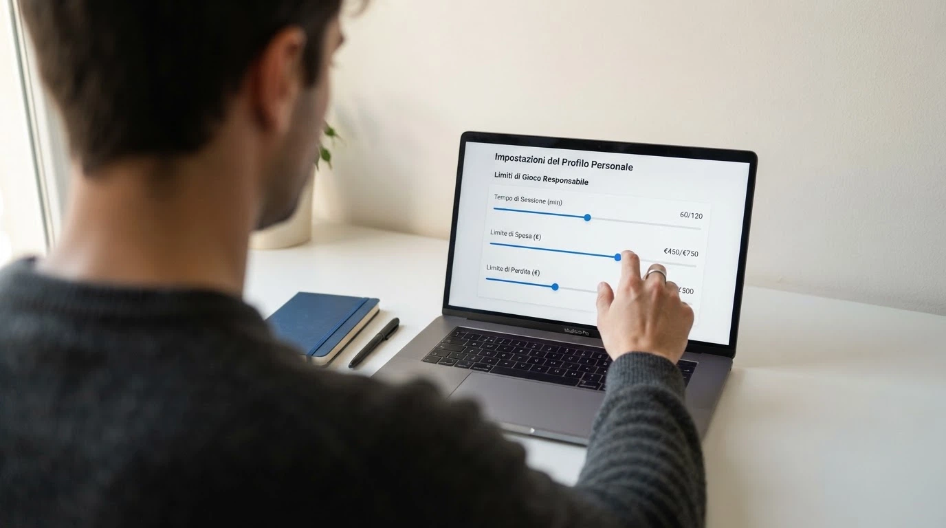 L'interfaccia di impostazione dei limiti di deposito nell'area personale di un operatore ADM, con cursori per tempo, spesa e perdita
