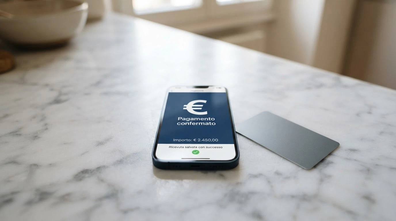 Una schermata di checkout con le icone di PayPal, carta di credito, bonifico bancario e PostePay
