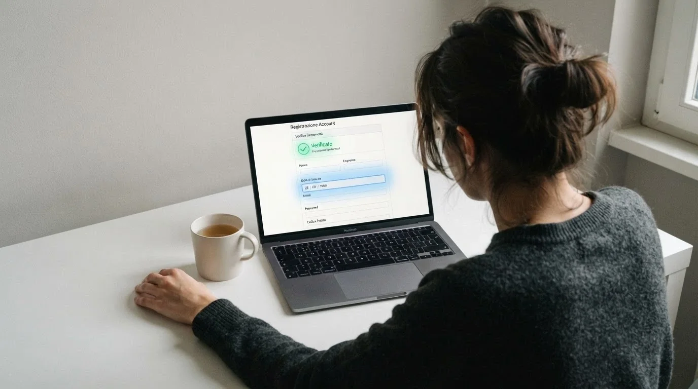 La schermata del profilo utente di un casinò online con il campo «Data di nascita» evidenziato e una spunta di verifica documento completata