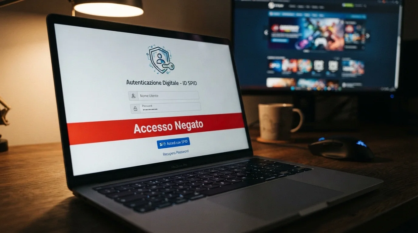 L'interfaccia di accesso SPID al RUA con la scritta «Accesso negato» sovraimpressa su un sito non ADM