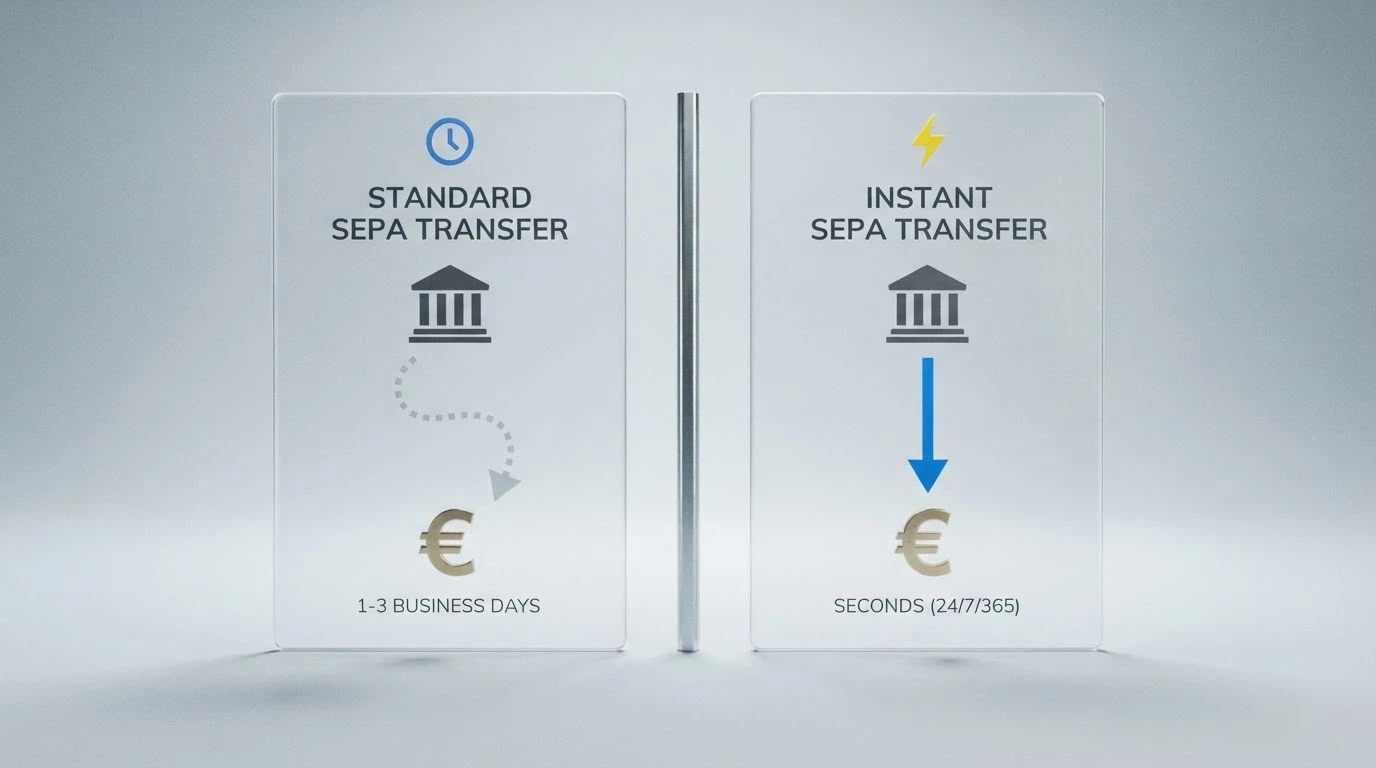 schema che mette a confronto i tempi di un bonifico SEPA istantaneo e di uno ordinario