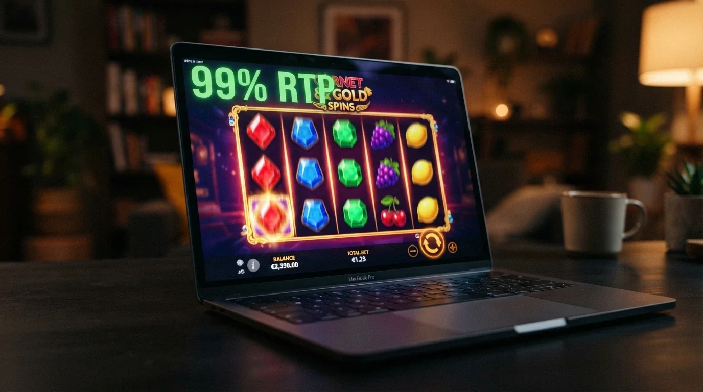 Una selezione di slot machine online con i rispettivi valori RTP in evidenza, tra cui Book of 99 e Mega Joker