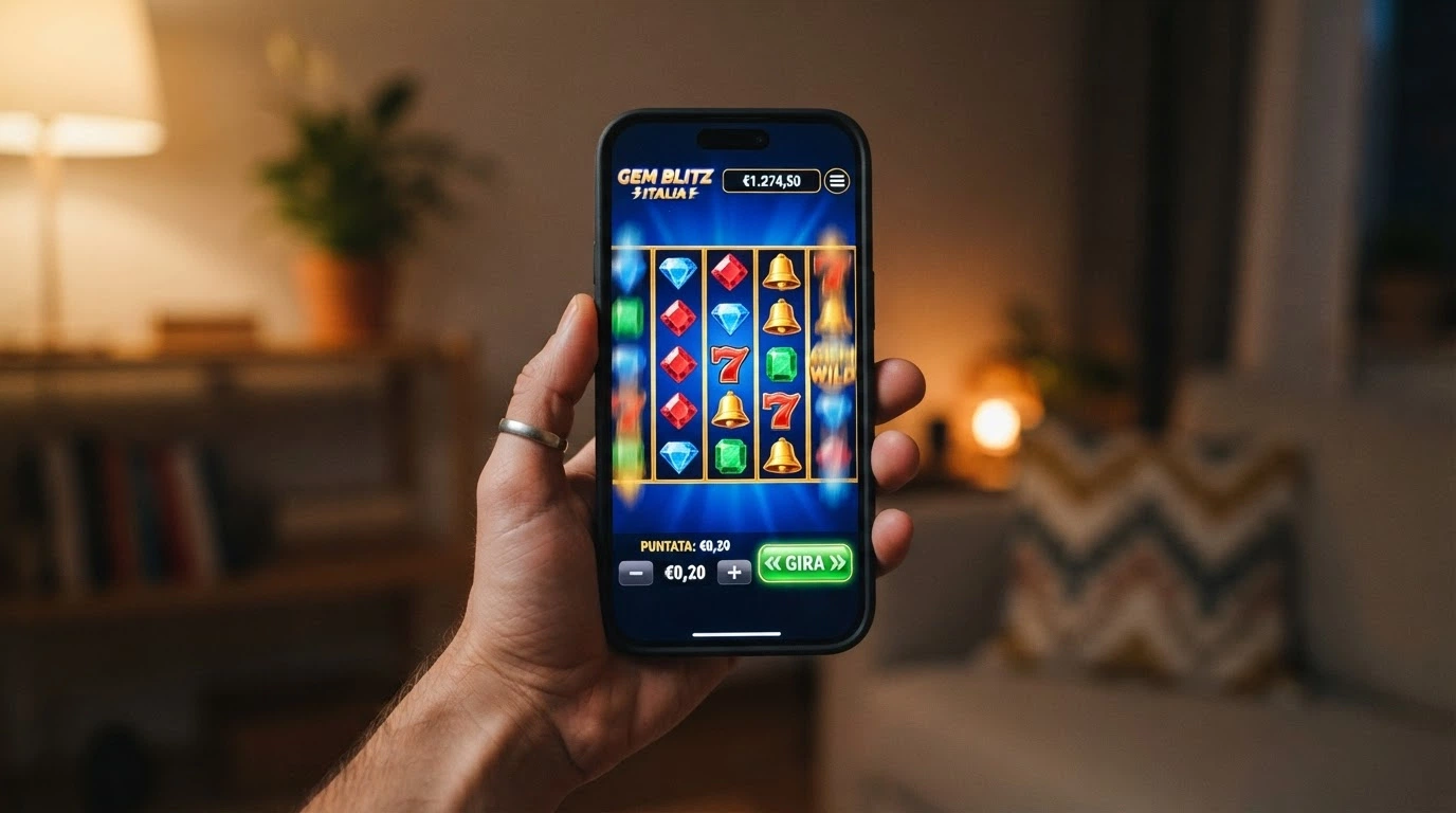 una slot machine in esecuzione su smartphone Android in orientamento verticale con i rulli in primo piano