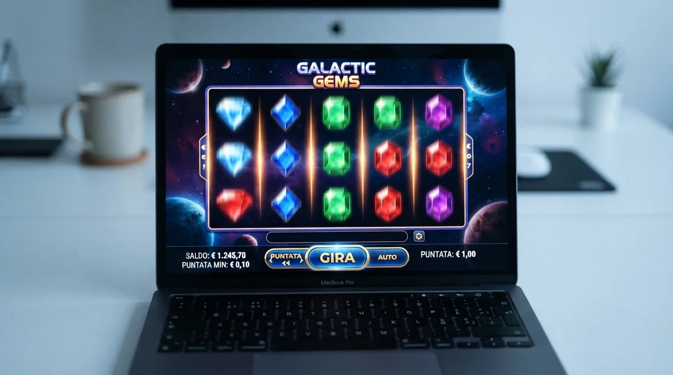 Schermata di una slot online a tema spazio con puntata minima visibile e rulli in movimento