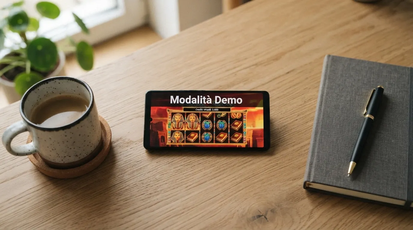 Una slot BTG in modalità demo con il contatore «crediti virtuali» visibile e la scritta «modalità demo» in sovrimpressione