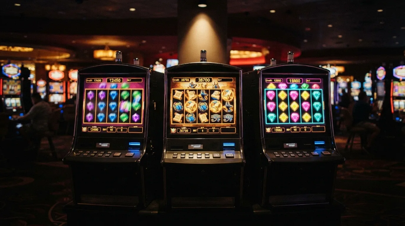 Una composizione con le schermate di tre slot machine — Starburst, Book of Dead e Starburst XXXtreme — con i rulli in movimento