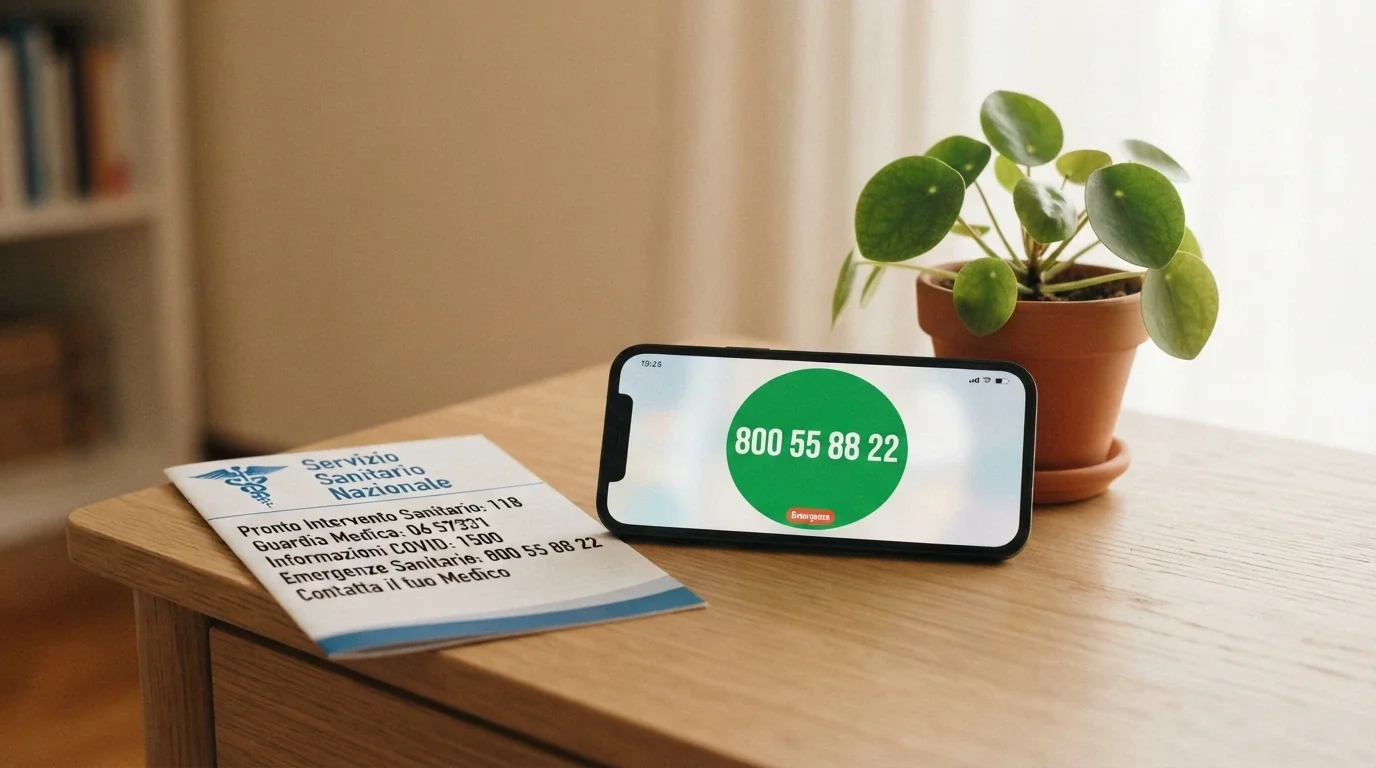 Una linea telefonica verde stilizzata con il numero 800 55 88 22 e accanto il logo del Servizio Sanitario Nazionale